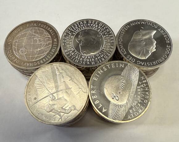FÜR SILBERANLEGER 50 x BRD 10 Euro Sterling-Silber aus 2002-2010