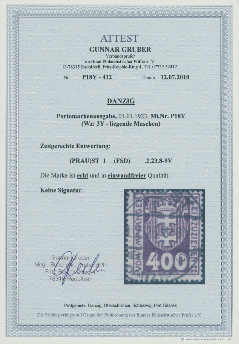 DANZIG PORTO 1923 MiNr. P 18 Y