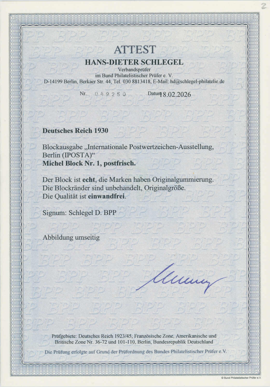 DEUTSCHES REICH 1930 Block 1 Iposta