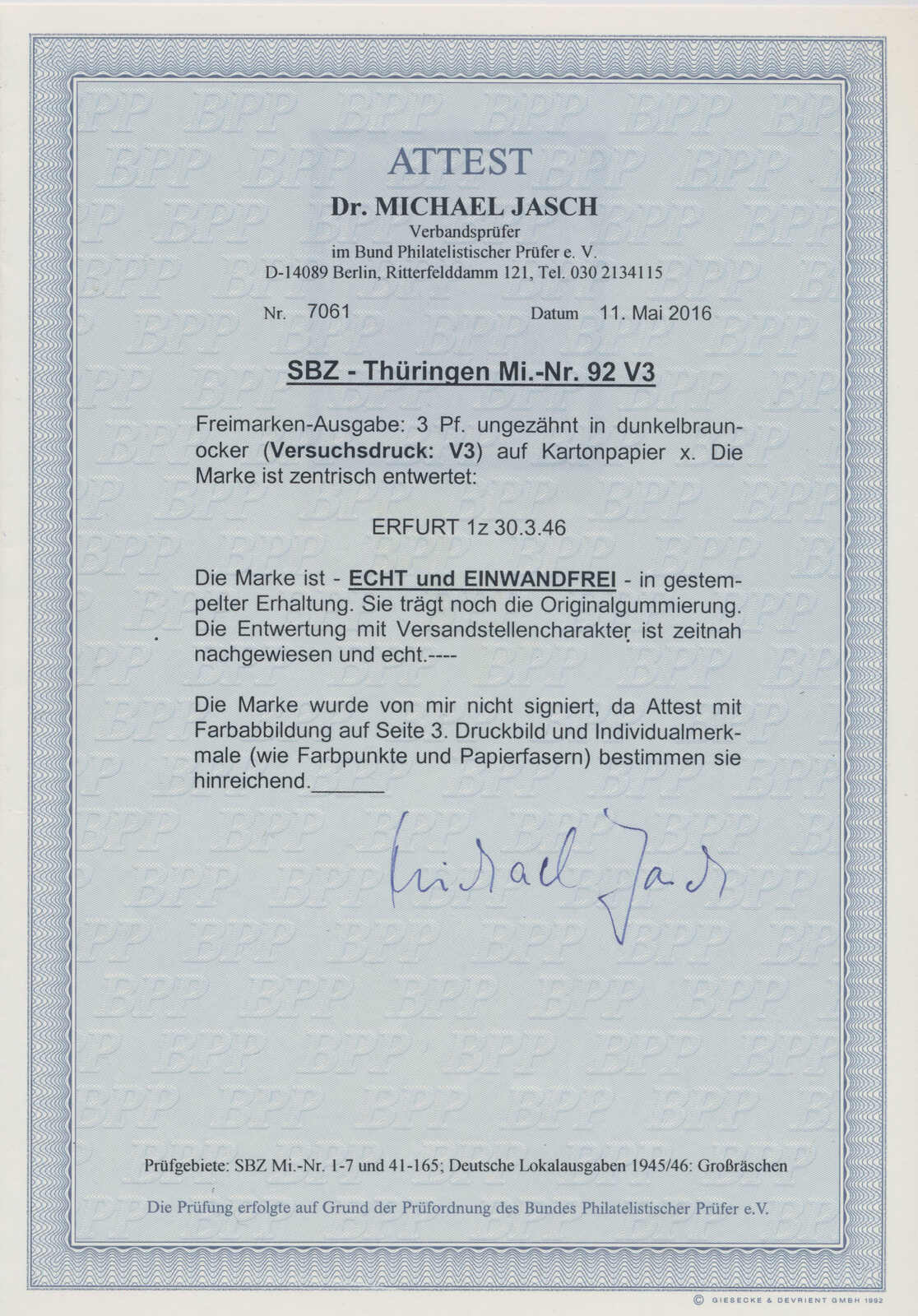 SBZ MiNr. 92 V 3 Versuchsdruck