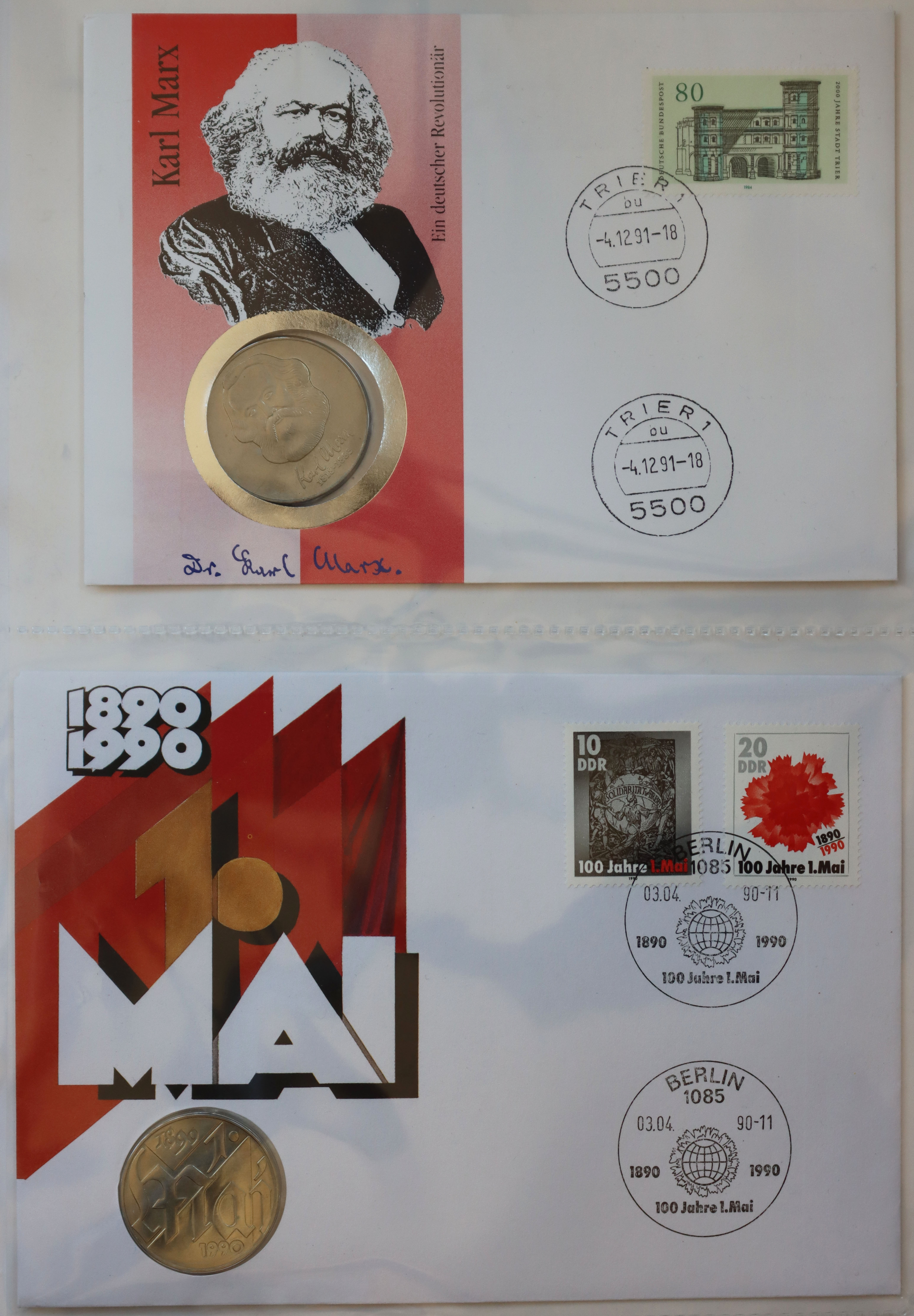 DDR 1984-1995 Sammlung mit 21 Numisbriefen mit DDR Gedenkmünzen