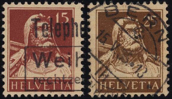 SCHWEIZ 1933 MiNr. 205 z und 207 z geriffelter Gummi