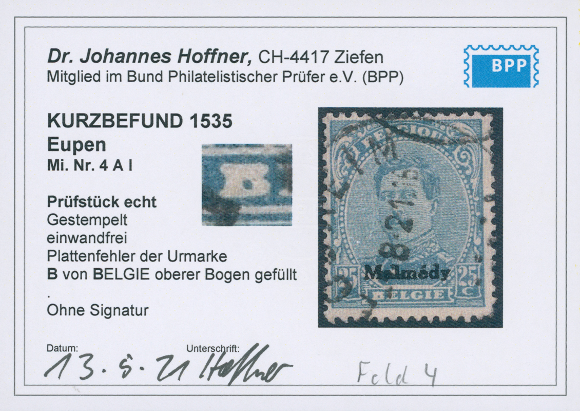 EUPEN 1920 MiNr. 7 A I PF