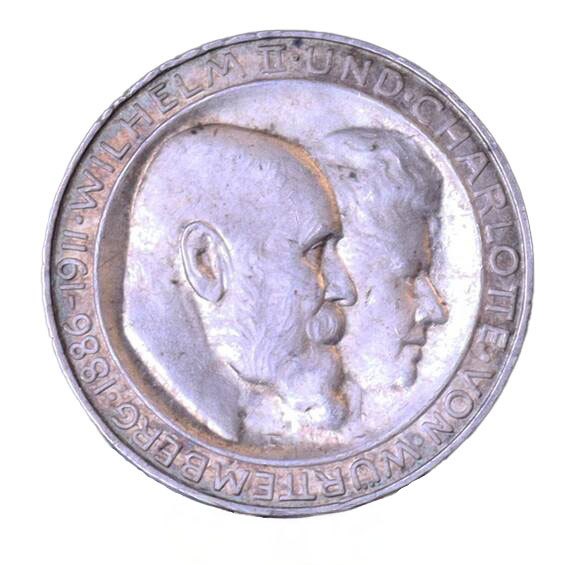 WÜRTTEMBERG 3 Mark 1911 F, Silberhochzeit, Jaeger 177a