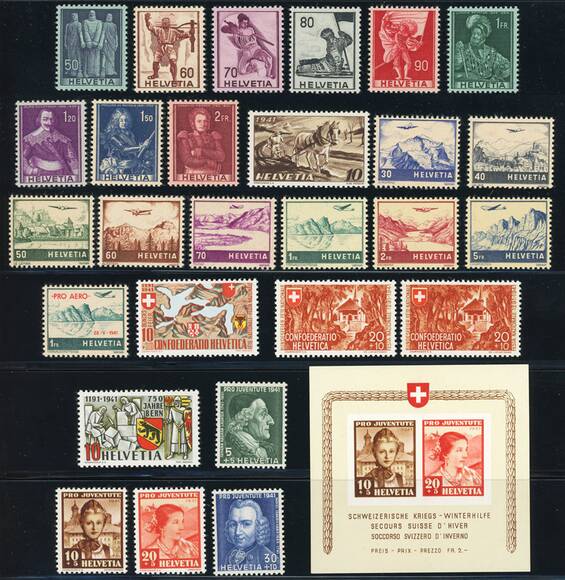 SCHWEIZ 1941 Jahrgang komplett mit Block 6