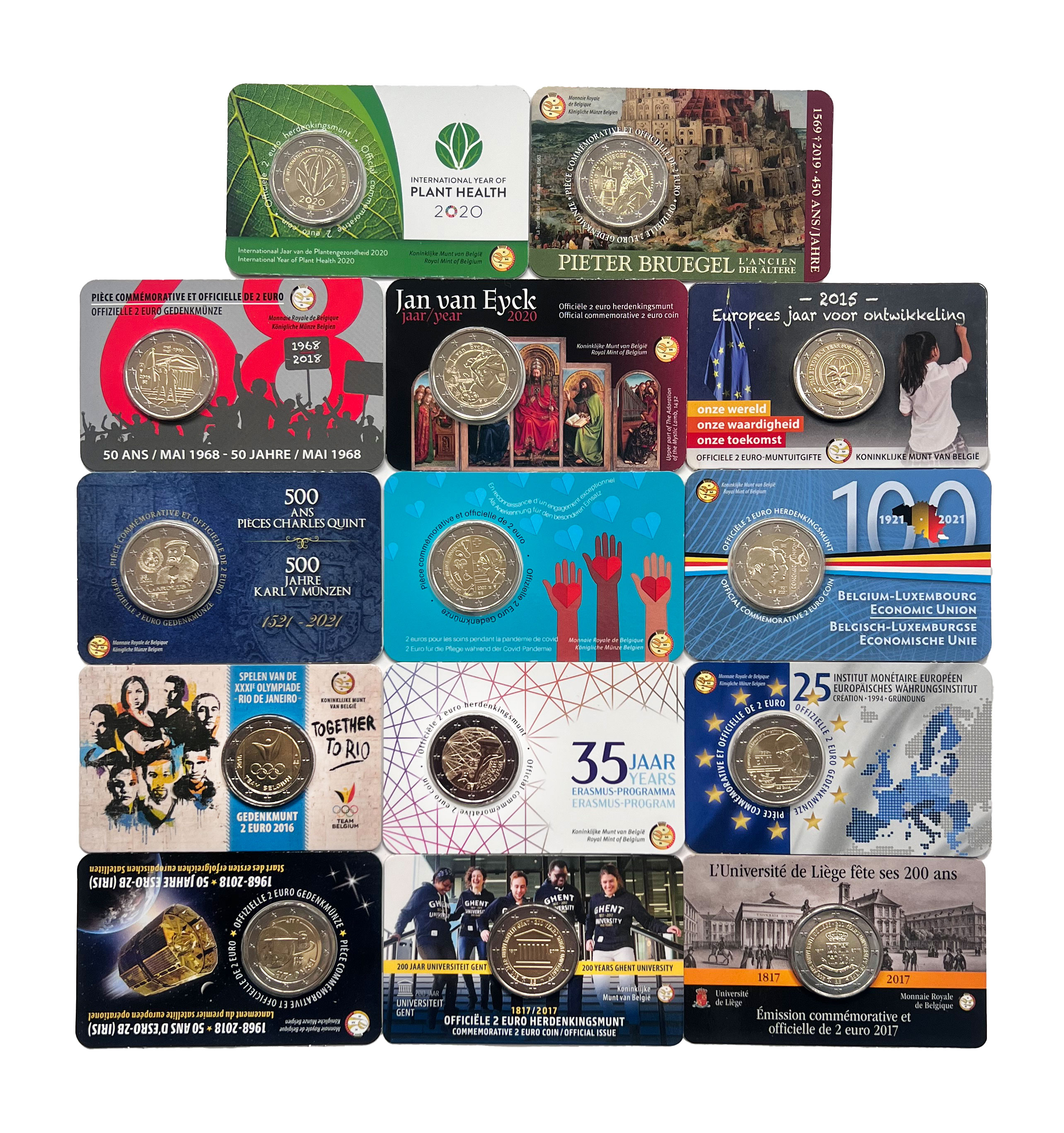 BELGIEN 2015-2022 Sammlung mit 14 Stück 2 Euro Coincards