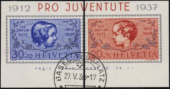 SCHWEIZ 1937 MiNr. 318-319 Einzelmarken aus Block 3