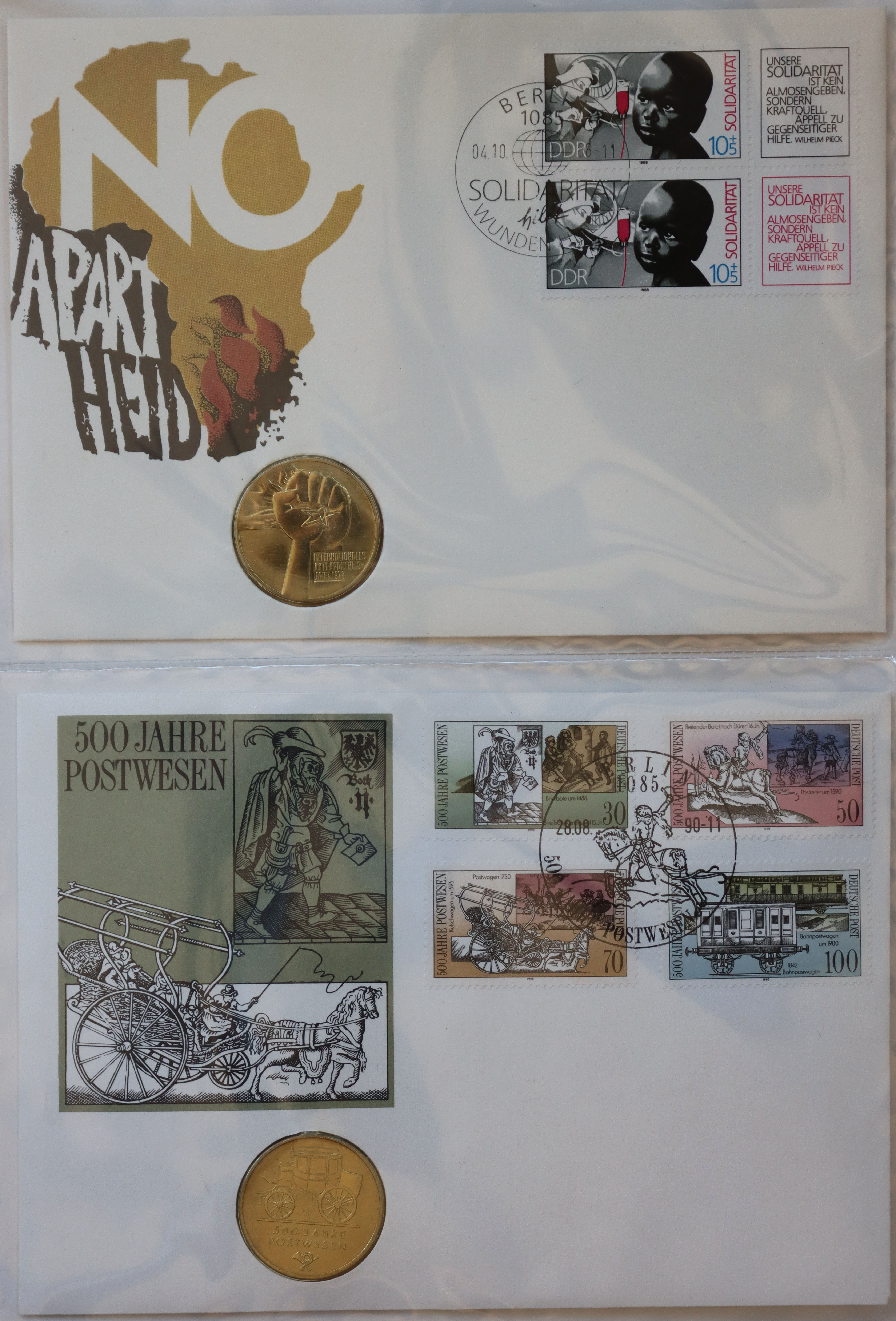 DDR 1984-1995 Sammlung mit 21 Numisbriefen mit DDR Gedenkmünzen