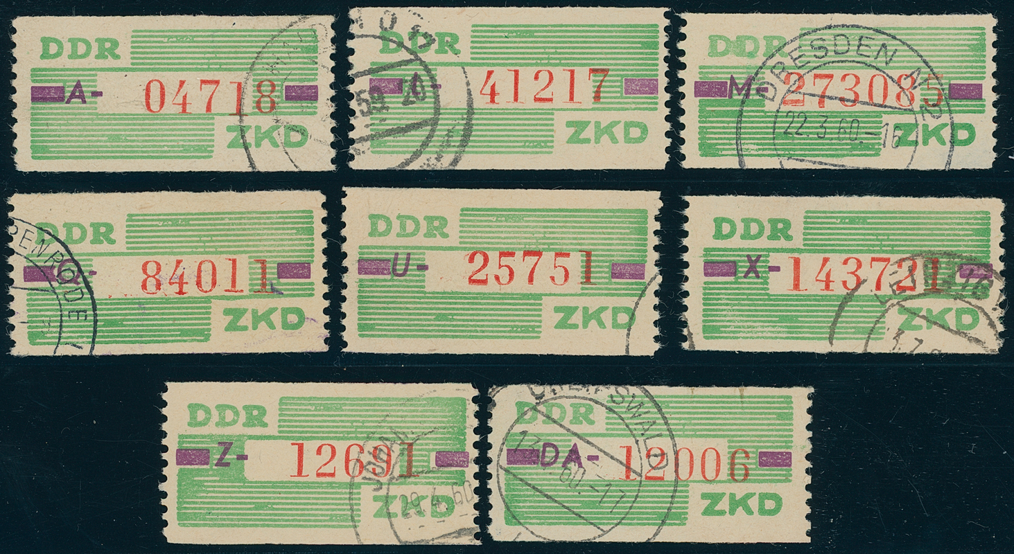 DDR-Dienst MiNr. B 24, fast komplette Serie mit 8 Stück
