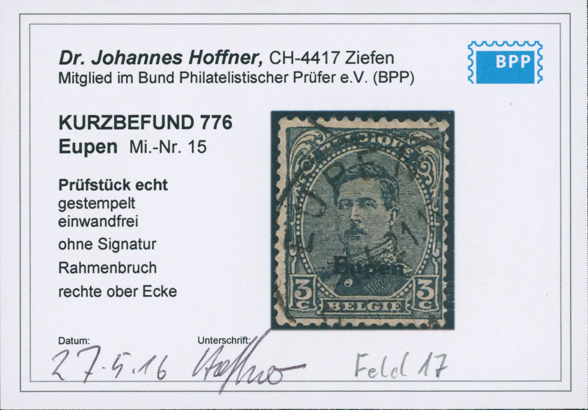 EUPEN 1921 MiNr. 15 PF I