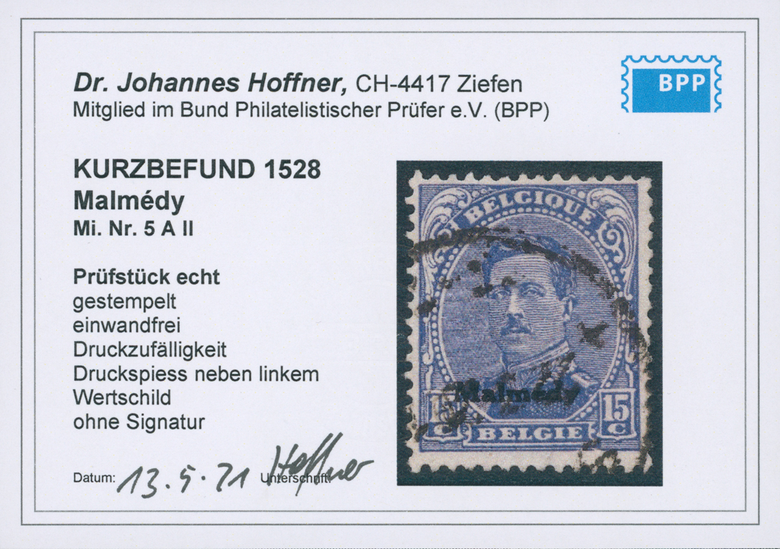 MALMÉDY 1920 MiNr. 5 A II Druckzufälligkeit