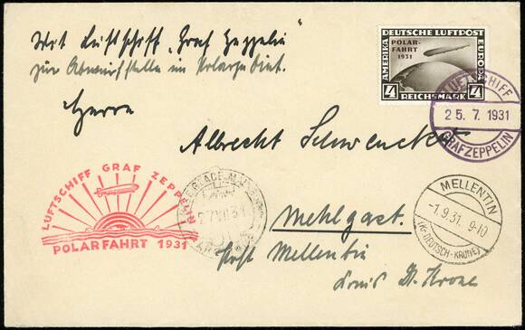 DR 1931 Zeppelinbrief der Polarfahrt des LZ 127 mit MiNr. 458 DR 1931 Zeppelinbrief der Polarfahrt des LZ 127 mit MiNr. 458