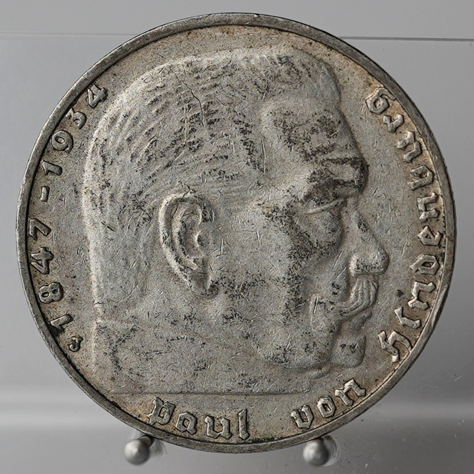 DRITTES REICH 2 Reichsmark Hindenburg 1936 J Jaeger 366