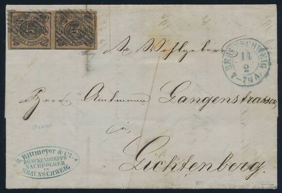 BRAUNSCHWEIG 1856 MiNr. 4 waagerechtes Paar BRAUNSCHWEIG 1856 MiNr. 4 waagerechtes Paar