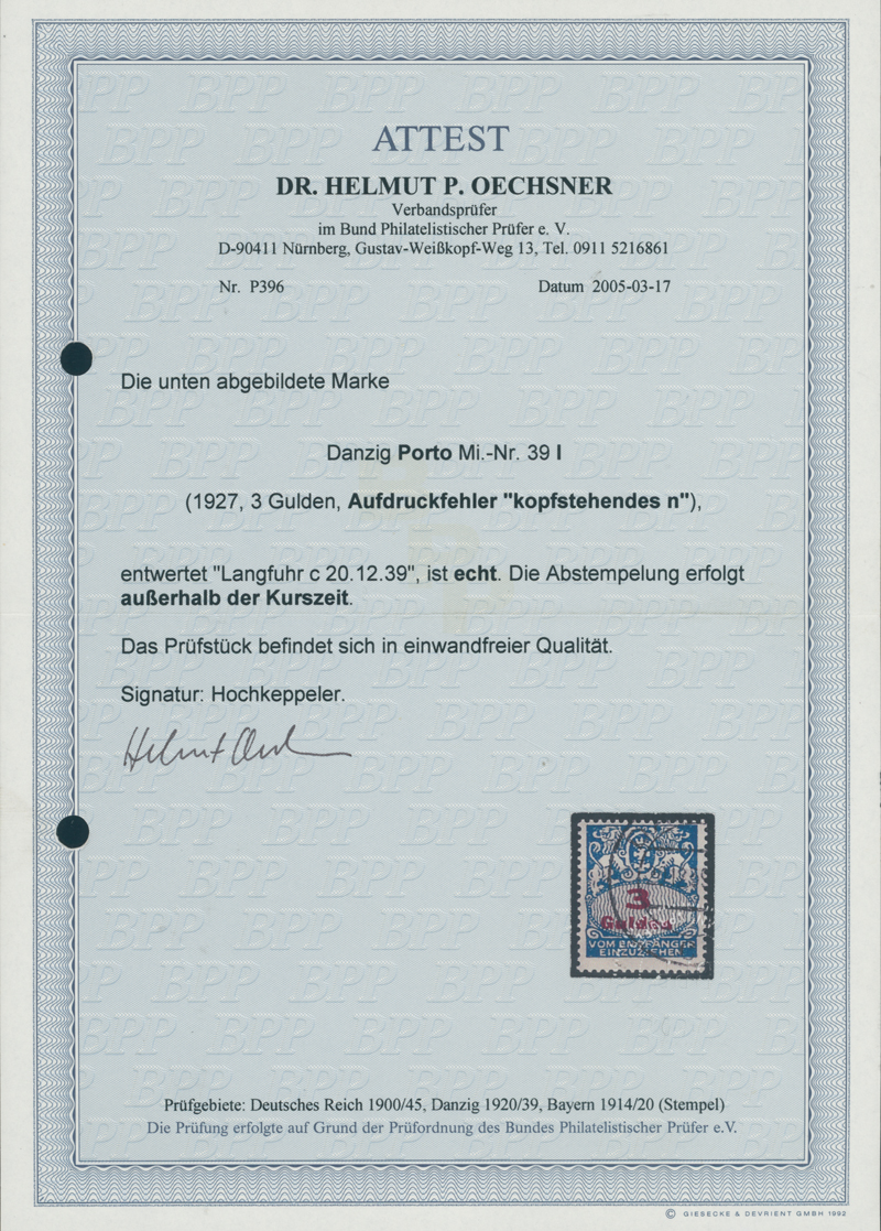 DANZIG PORTO 1927 MiNr. P 39 I